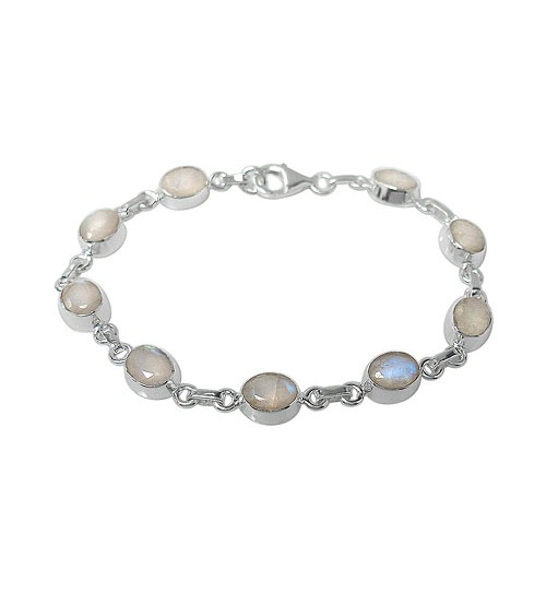 Oval Rainbow Moonstone Bracelet, Sterling Silver