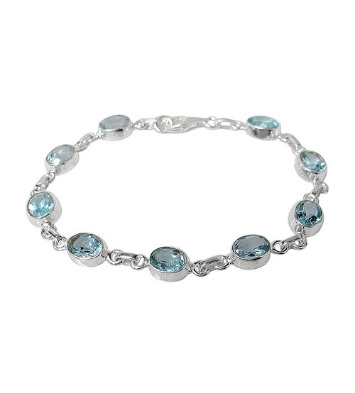 Oval Blue Topaz Bracelet, Sterling Silver