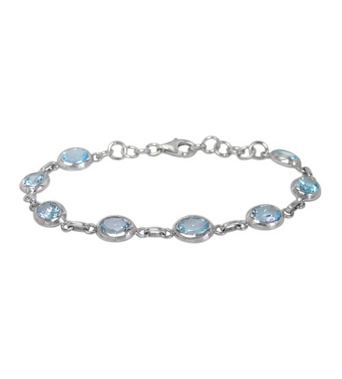 Oval Blue Topaz Bracelet, Sterling Silver