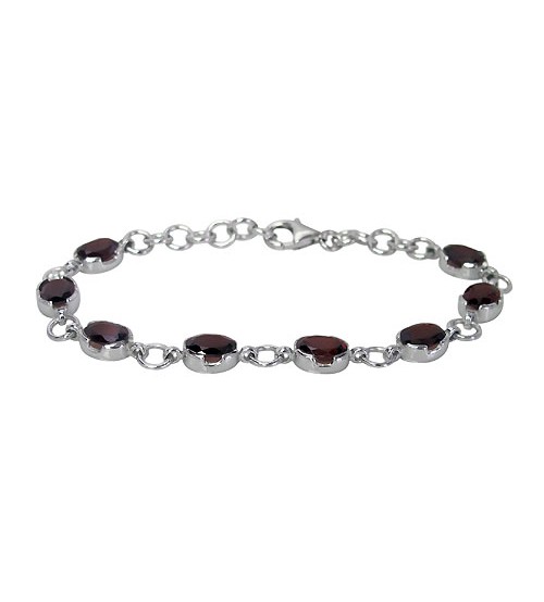 Oval Garnet Bracelet, Sterling Silver