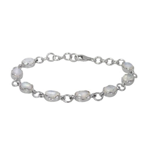 Oval Rainbow Moonstone Bracelet, Sterling Silver