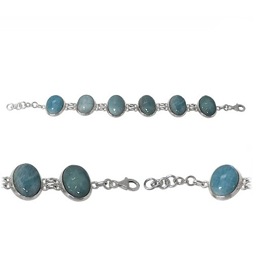 Oval Aquamarine Bracelet, Sterling Silver