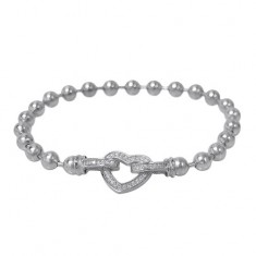 Round Bead Cubic Zirconia Heart Bracelet, Sterling Silver