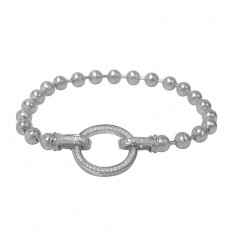 Round Bead Cubic Zirconia Bracelet, Sterling Silver