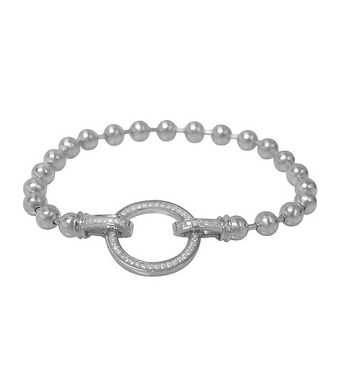 Round Bead Cubic Zirconia Bracelet, Sterling Silver