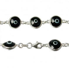 Black Evil Eye Bracelet, Sterling Silver