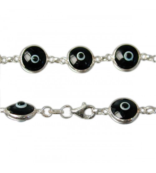 Black Evil Eye Bracelet, Sterling Silver