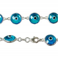 Blue Evil Eye Bracelet, Sterling Silver