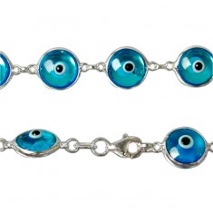 Blue Evil Eye Bracelet, Sterling Silver