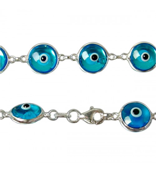 Blue Evil Eye Bracelet, Sterling Silver