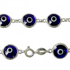 Dark Blue Evil Eye Bracelet, Sterling Silver