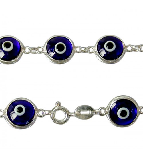 Dark Blue Evil Eye Bracelet, Sterling Silver