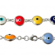 Mixed Colour Evil Eye Bracelet, Sterling Silver