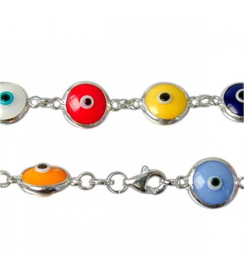 Mixed Colour Evil Eye Bracelet, Sterling Silver