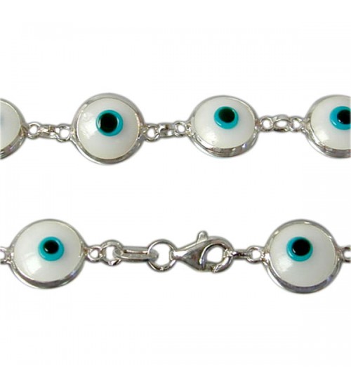 White Evil Eye Bracelet, Sterling Silver