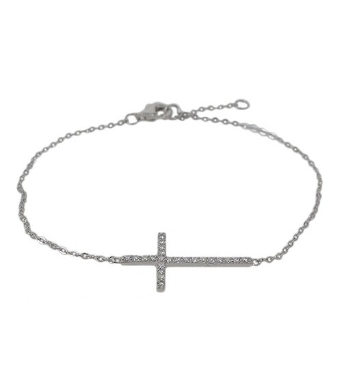 Cubic Zirconia Cross Bracelet, Sterling Silver