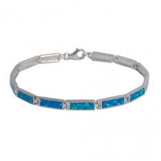 Rectangular Emulated Opal Bracelet, Sterling Silver