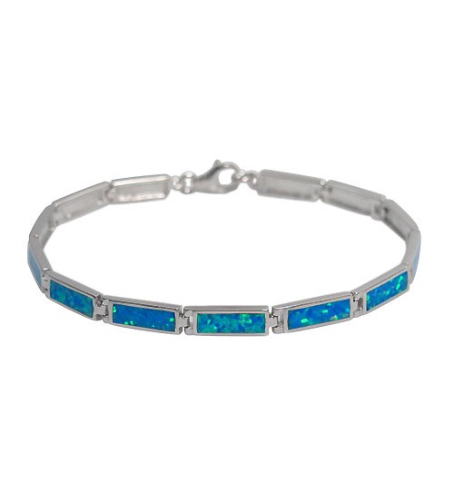 Rectangular Emulated Opal Bracelet, Sterling Silver