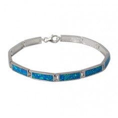 Rectangular Emulated Opal Bracelet, Sterling Silver