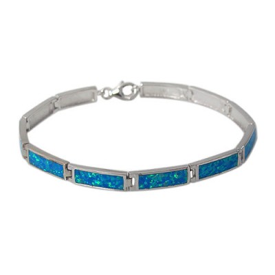 Rectangular Emulated Opal Bracelet, Sterling Silver