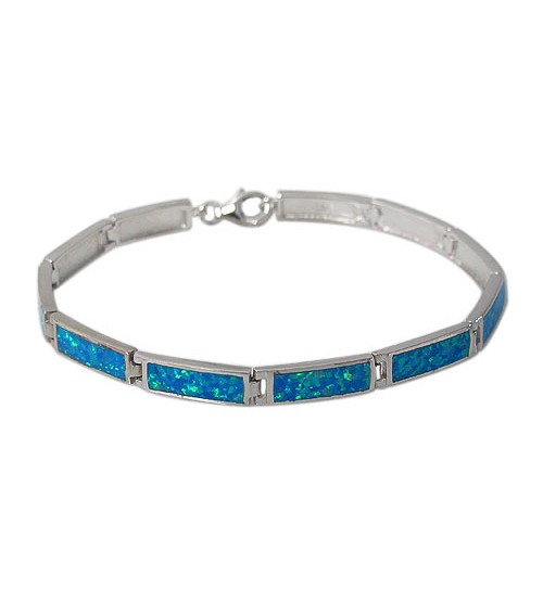 Rectangular Emulated Opal Bracelet, Sterling Silver