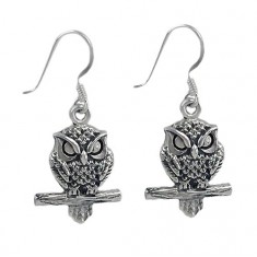 Owl Dangle Earring, Sterling Silver