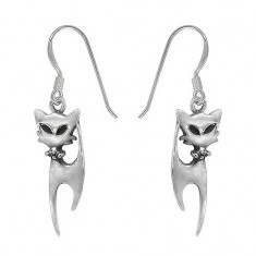 Cat Dangle Earring, Sterling Silver