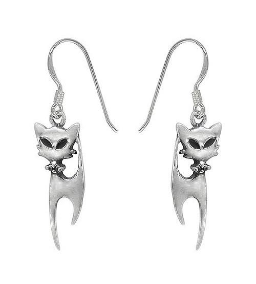 Cat Dangle Earring, Sterling Silver