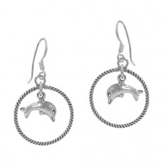 Dolphin Earring with Twisted Hoop, Sterling Silver