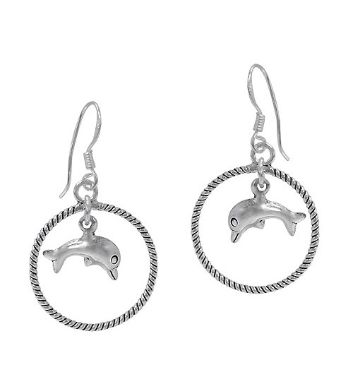 Dolphin Earring with Twisted Hoop, Sterling Silver