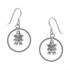 Teddy Bear Earring with Twisted Hoop, Sterling Silver