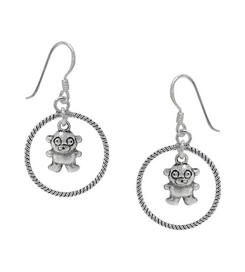 Teddy Bear Earring with Twisted Hoop, Sterling Silver