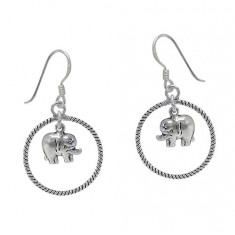 Elephant Earring with Twisted Hoop, Sterling Silver