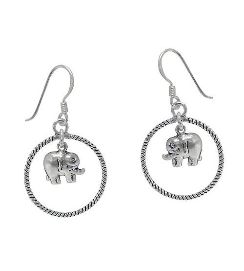 Elephant Earring with Twisted Hoop, Sterling Silver