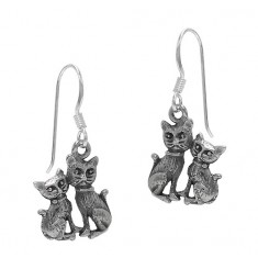 Double Cat Dangle Earring, Sterling Silver