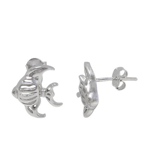 Fish Stud Earring, Sterling Silver