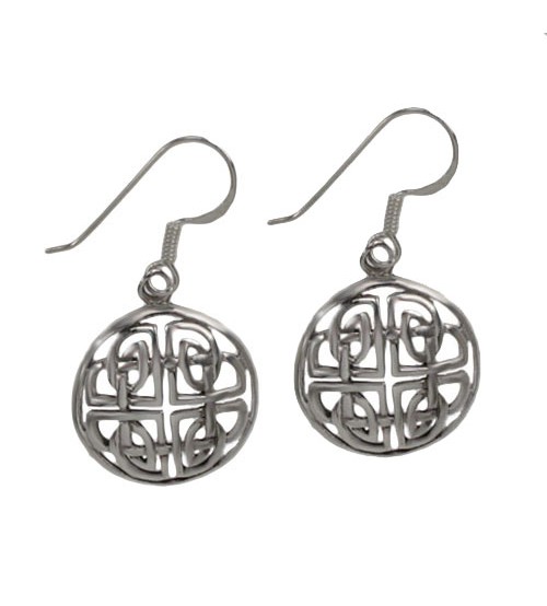 Round Celtic Knot Dangle Earrings, Sterling Silver