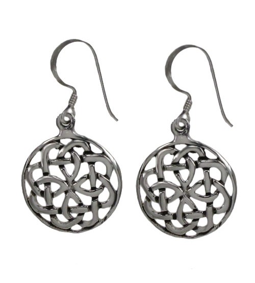 Round Celtic Knot Dangle Earrings, Sterling Silver