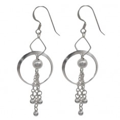 Ball Bead Tassel Dangle Earrings, Sterling Silver