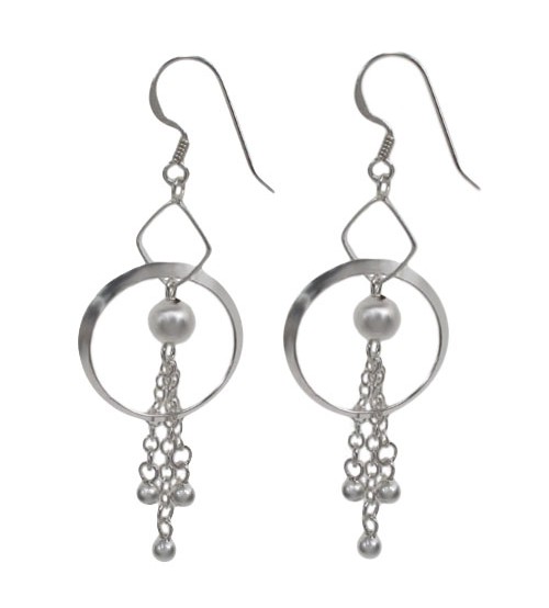 Ball Bead Tassel Dangle Earrings, Sterling Silver