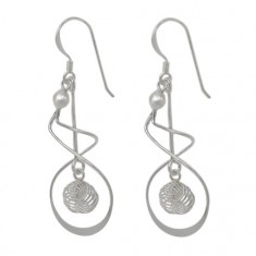 Fancy Style Dangle Earrings, Sterling Silver