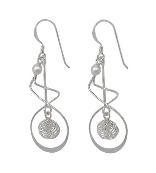 Fancy Style Dangle Earrings, Sterling Silver