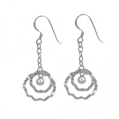 Wavy Round Loop Dangle Earrings, Sterling Silver