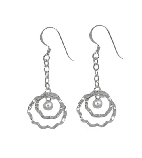 Wavy Round Loop Dangle Earrings, Sterling Silver