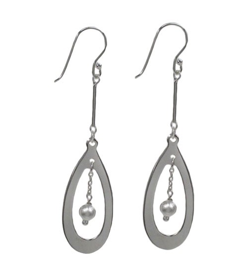 Flat Teardrop Dangle Earrings, Sterling Silver