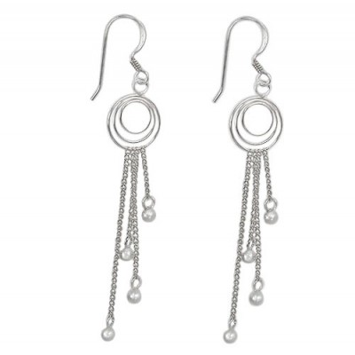 3mm Ball Bead Dangle Earrings, Sterling Silver
