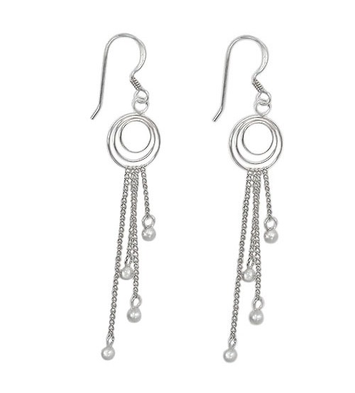 3mm Ball Bead Dangle Earrings, Sterling Silver