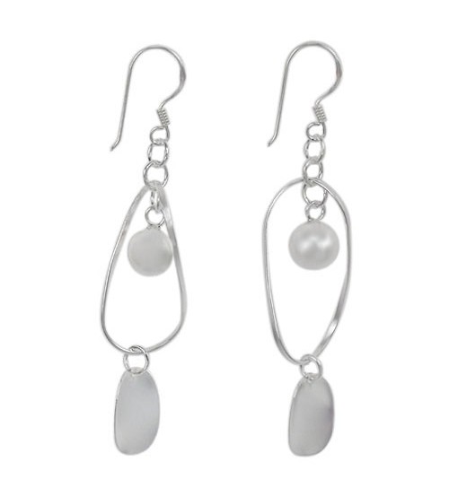 Fancy Style Dangle Earrings, Sterling Silver