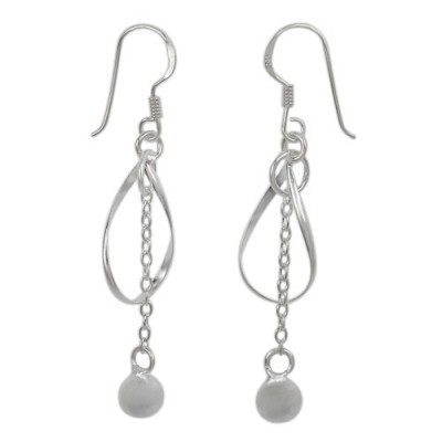 6mm Ball Bead Fancy Style Dangle Earrings, Sterling Silver