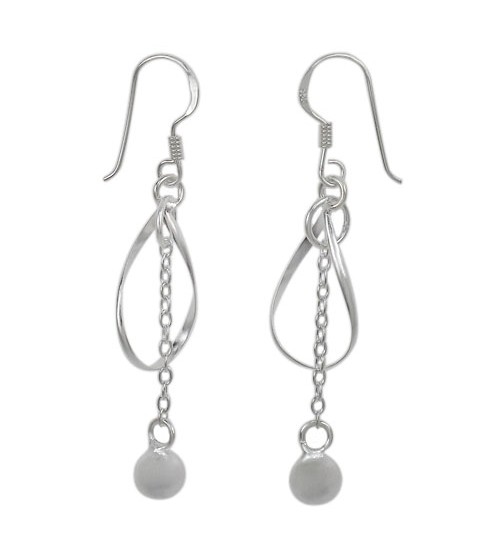 6mm Ball Bead Fancy Style Dangle Earrings, Sterling Silver